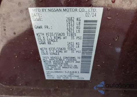 2014 Infiniti Qx60 from USA, damaged, VIN 5N1AL0MN8EC526881